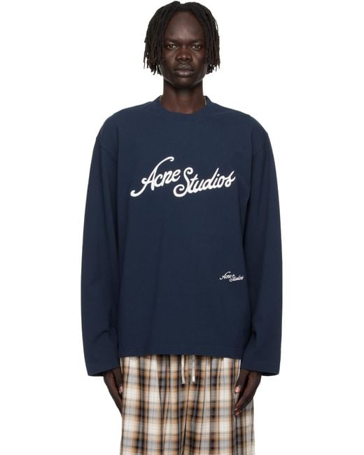 Acne Studios Men's Blue Logo Relaxed Fit T-Shirt