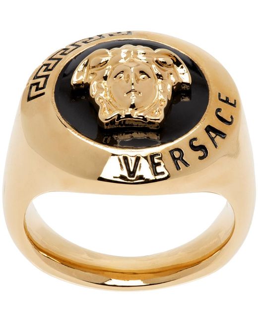 Versace Metallic Gold & Black Medusa Ring for men