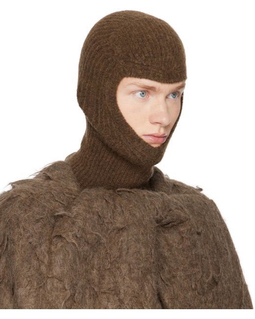 Rick Owens Brown Porterville Alpaca Knit Skull Balaclava for men