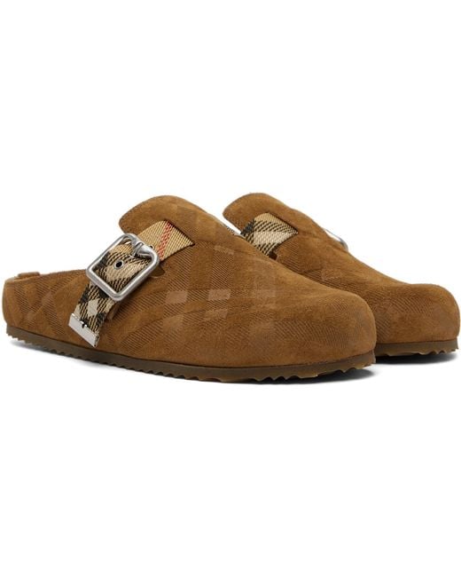 Burberry Brown Tan Check Suede Urchin Loafers