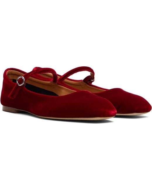 Aeyde Black Burgundy Uma Velvet Mary-Jane Flats