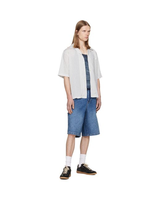 DIESEL Blue Half-Sleeve Pinstripe Modal Shirt for men