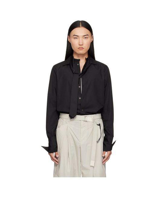 Sacai Black Satin Tie Poplin Shirt for men