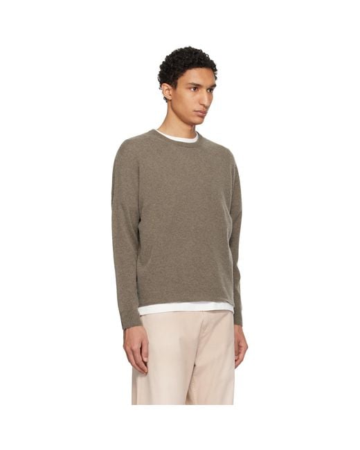 Merz B. Schwanen Brown Taupe Lightweight Merino Wool-Cashmere-Silk Sweater for men