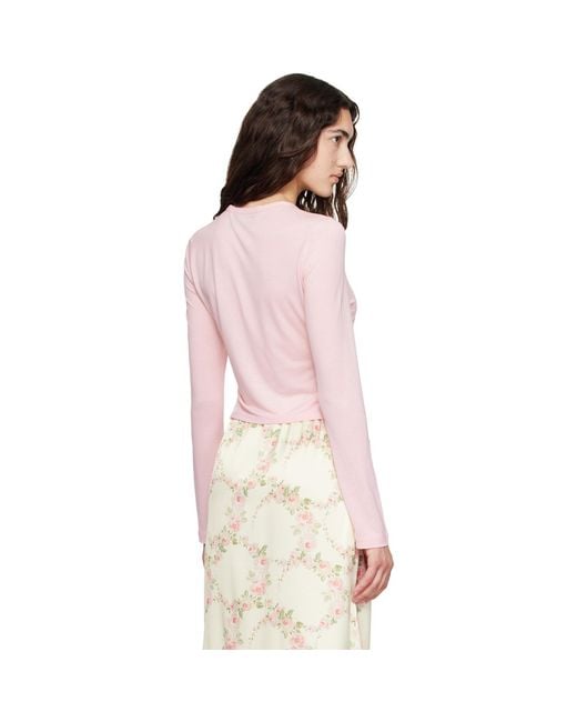 Simone Rocha Pink Bow Tail Easy Long Sleeve T-Shirt