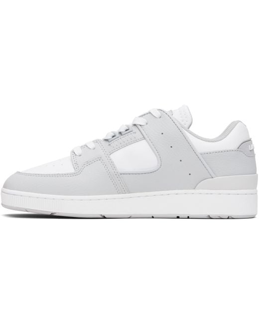 メンズ Lacoste ホワイト＆グレー Court Cage レザースニーカー Black