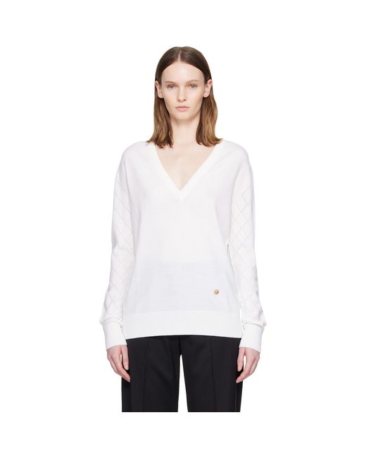 Balmain White V-Neck Light Sweater
