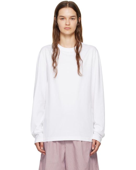 Tekla White Sleeping Long Sleeve T-shirt