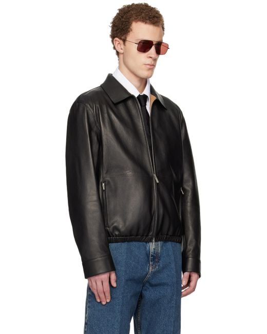 Ferragamo Black Deerskin Blouson Leather Jacket for men