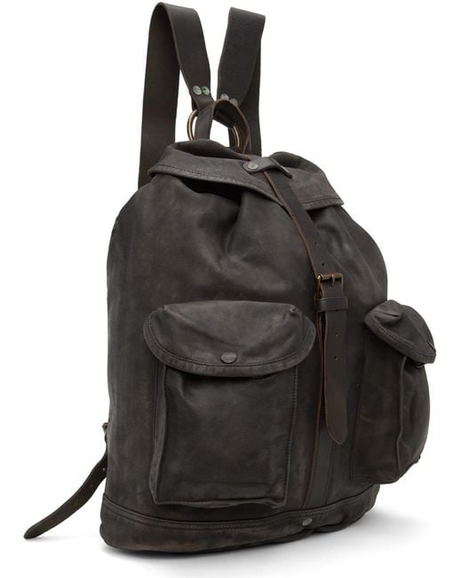 RRL Black Leather Rucksack Backpack for men