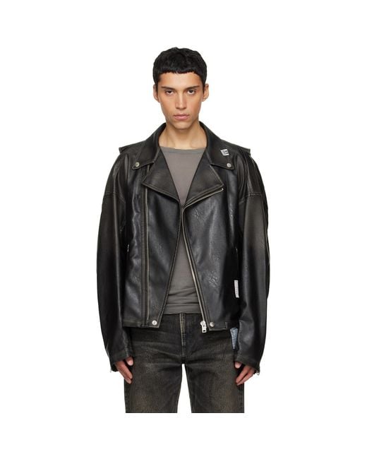 Maison Mihara Yasuhiro Black Vest Combined Coating Faux-Leather Jacket for men