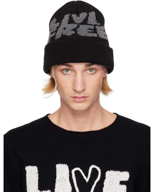 Comme des Garçons Black Jacquard Knit 'Live Free' Beanie for men