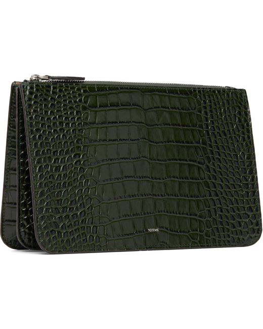 Totême Green Threefold Croco-Embossed Clutch