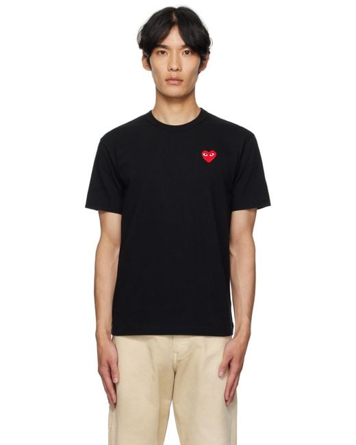 メンズ COMME DES GARÇONS PLAY ブラック ハート パッチ Tシャツ Black