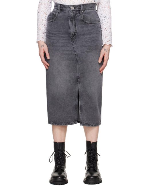 Isabel Marant Black Gray Tilauria Denim Midi Skirt