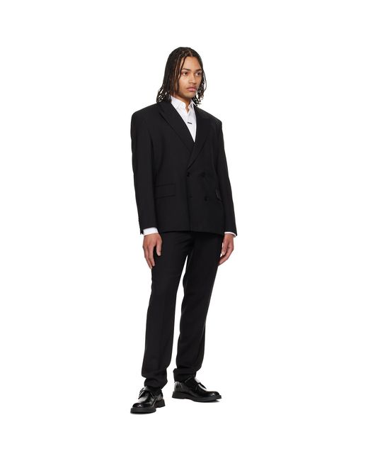 HUGO Black Double-Breasted Wool-Blend Twill Blazer for men