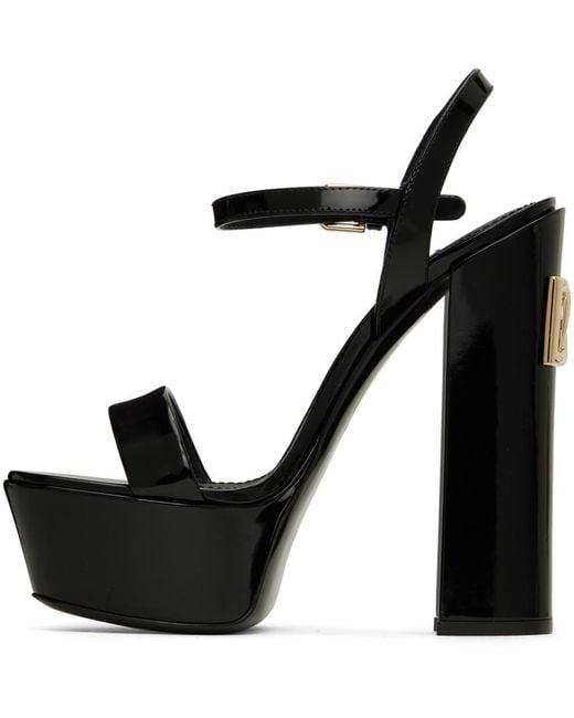 Sandales à talon bottier noires en cuir de veau poli à plateforme Dolce & Gabbana en coloris Black