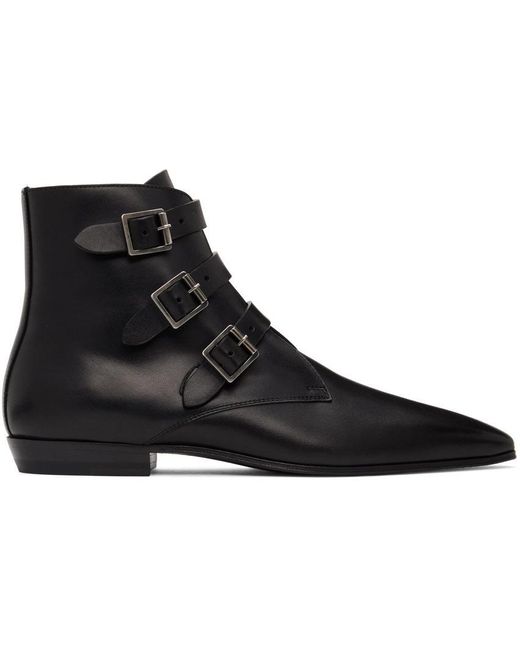 Saint Laurent Black Leather Stan Buckled Boots for Men | Lyst UK