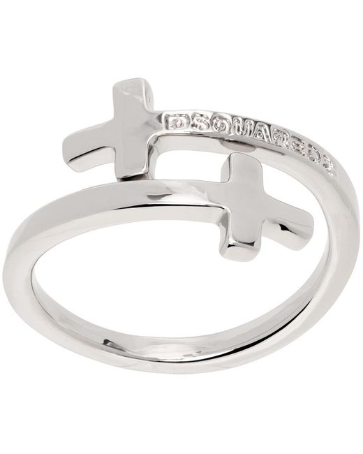 DSquared² Metallic Silver Jesus Ring for men