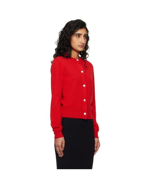 Jil Sander Red Lightweight Wool Crew Neck Cardigan