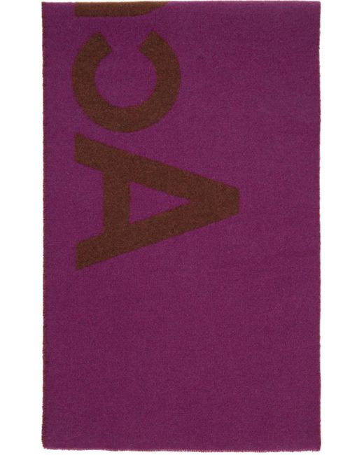 Acne Purple Brown & Pink Logo Jacquard Scarf
