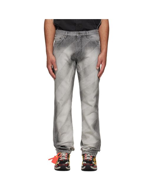 Off-White c/o Virgil Abloh Gray Diagonal Embroidered Twist Stack Jeans for men