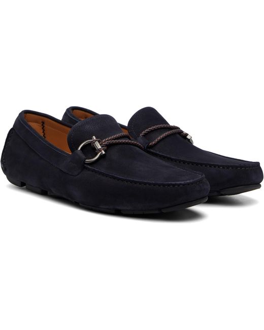 Ferragamo Blue Gancini Ornament Driver Loafers for men