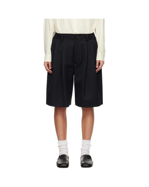 Ssstein Black Wool Kersey Wide Easy Shorts
