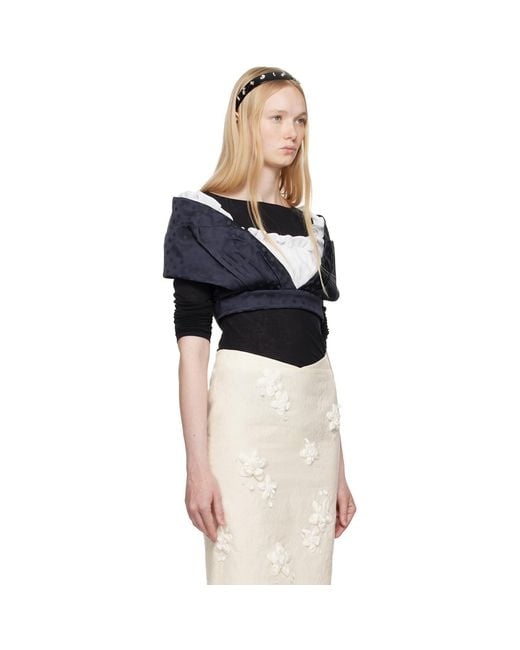 ShuShu/Tong Black Patchwork Short Blouse