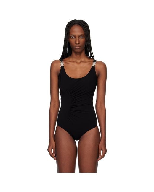 Versace Black Stretch Crêpe Jersey Draped Bodysuit