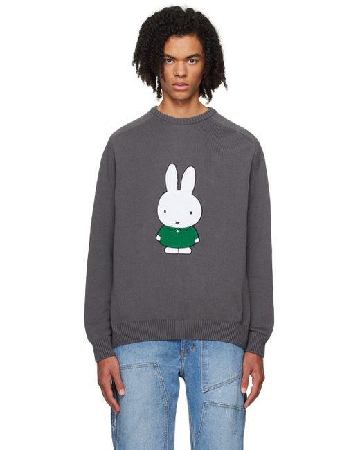 Pop Trading Co. Black Gray Miffy Embroidered Sweater for men