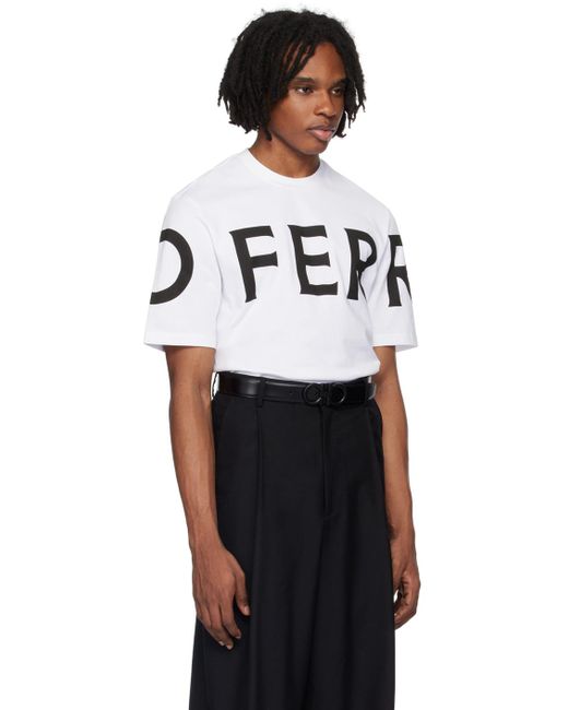 T-shirt blanc à logo imprimé Ferragamo pour homme en coloris Black