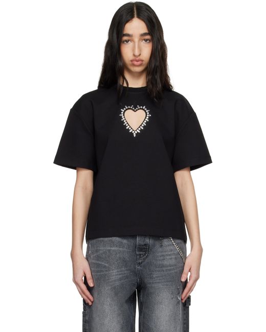 Area ブラック Crystal Heart Cutout Relaxed Tシャツ Black