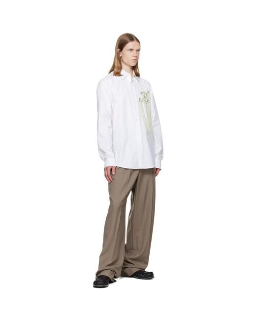 Dries Van Noten White Embroidered Cotton Shirt for men