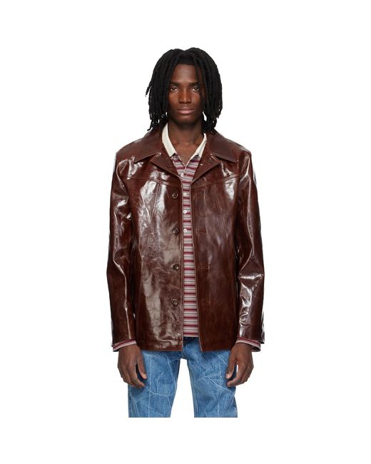 MMIC Brown Boulevard Leather Coat for men