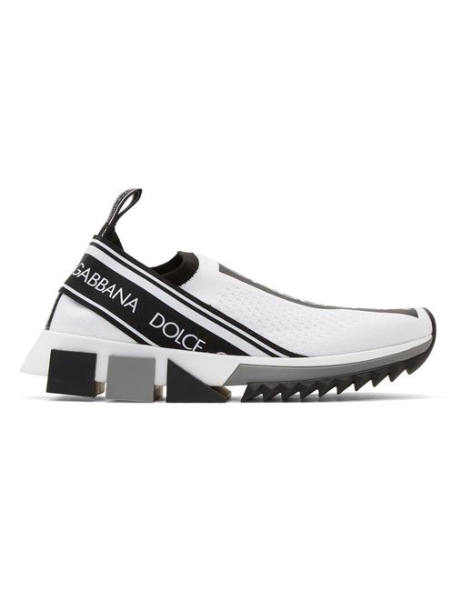 Dolce & Gabbana White Stretch Jersey Sorrento Sneakers With Logo