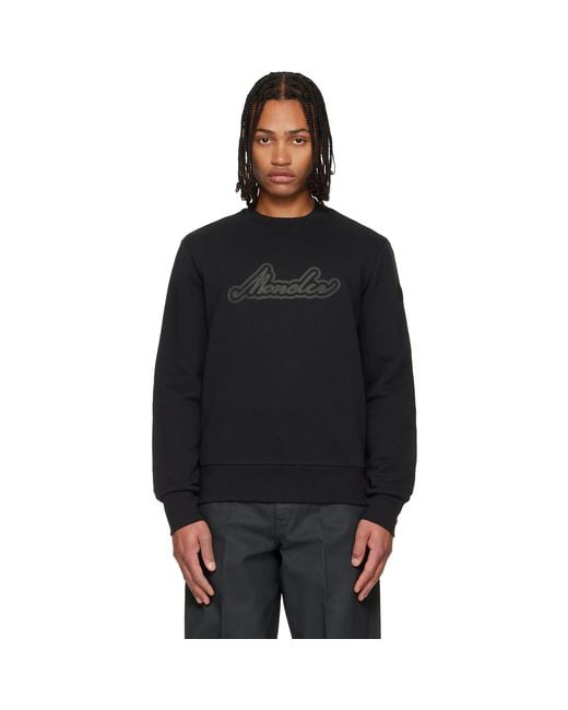 Moncler Black Cursive Logo Cotton Sweatshirt for men