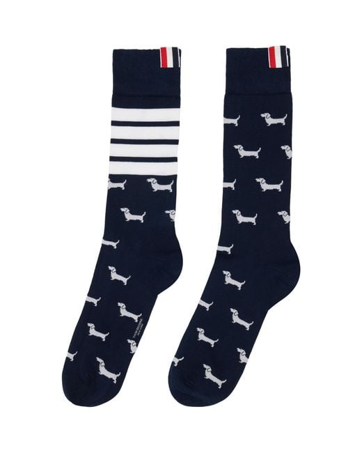 Thom Browne Blue Cotton 4-Bar Hector Mid Calf Socks for men