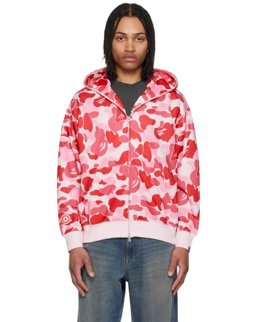 Pull À Capuche À Glissière Rose À Motif Camouflage Abc Et À Requin Emblématique A Bathing Ape pour homme en coloris Red