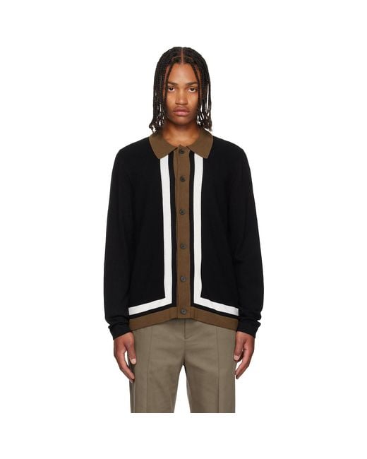 HUGO Black Button-Up Striped Cardigan for men