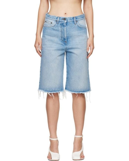 Dries Van Noten Blue Frayed Edge Denim Shorts