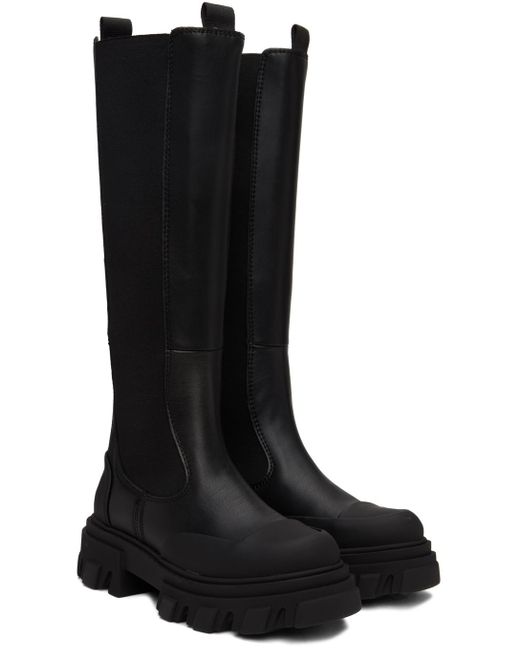 Ganni Black Cleated High Chelsea Boots