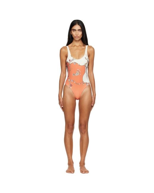 Versace Orange Printed One-Piece Swimsuit