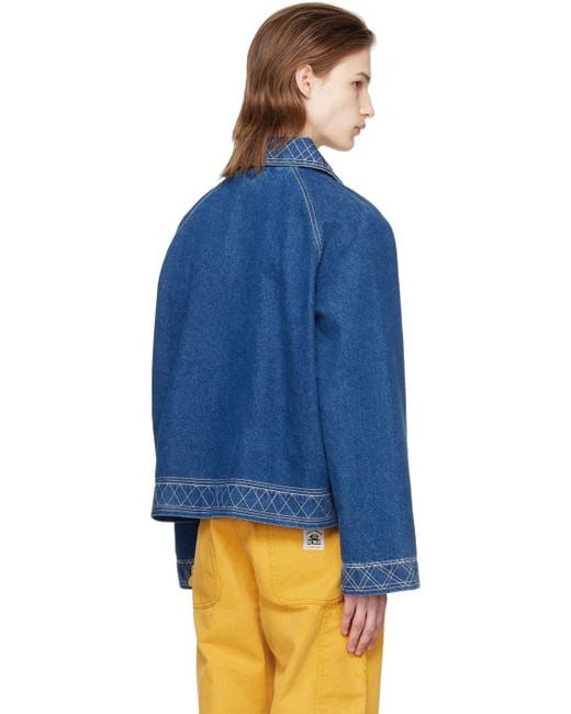 Bode Blue Indigo Embroidered Denim Jacket for men