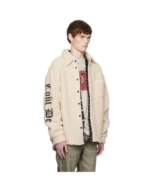 Cout de la Liberte Natural Off- Tommy Sherpa Embellished Wool Overshirt for men