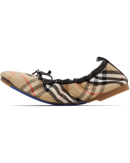 Burberry Black Tan Check Fawn Ballerina Flats
