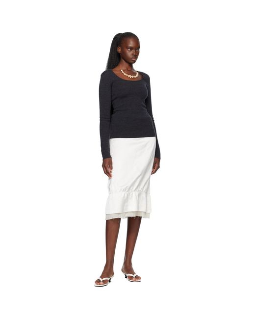 Totême Black Layered Satin Midi Skirt