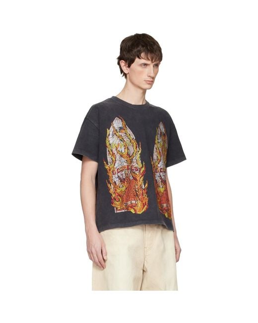 Who Decides War Black Rhinestone Flame Glass T-Shirt for men