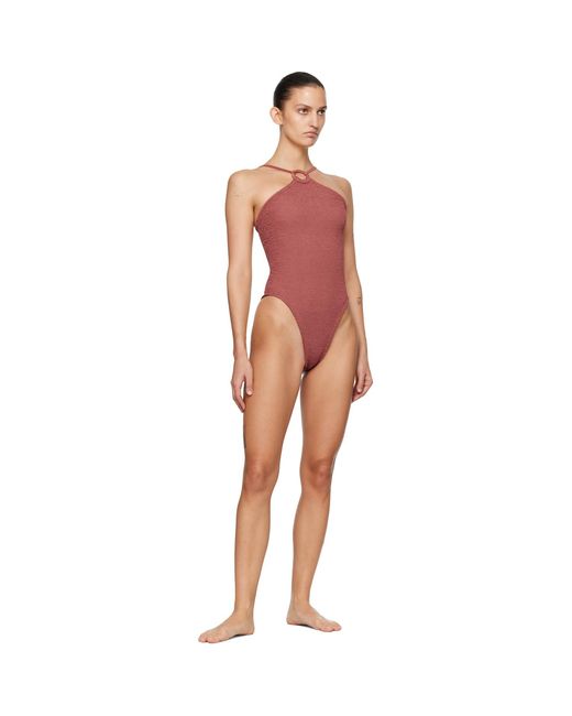 Hunza G Black Burgundy Jasmine Tonal Hoop Swimsuit