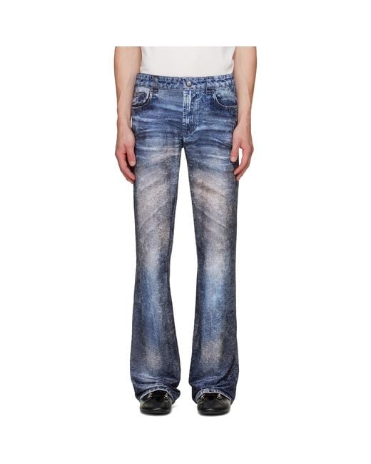 AVAVAV Blue Paris Printed Velour Trousers for men